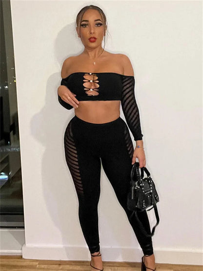 Simenual Baddie Fashion Mesh Tansparent Two Piece Sets Hotsweet Sexy