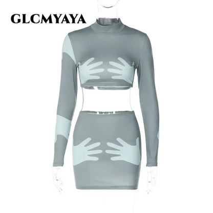 GLCMYAYA Sexy Women Hand 3d Printed Bodycon Midi Mini Skirt Dress Suit