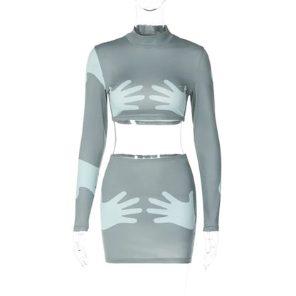 GLCMYAYA Sexy Women Hand 3d Printed Bodycon Midi Mini Skirt Dress Suit