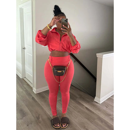 Crop Jackets Tops 2 Piece Pant Set Sexy Outfits Sportswear 2024 Women